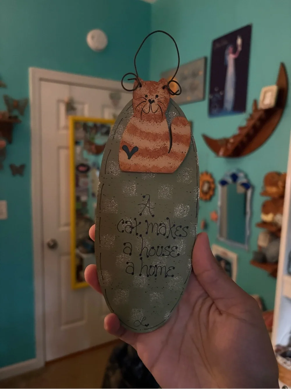Vintage Handmade Folk Art Cat Wooden Sign Wall Decor 🐾🎑🐈